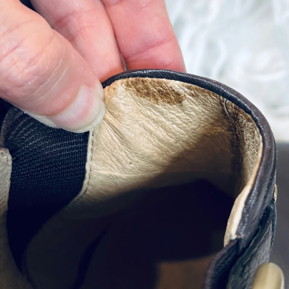 Brown Leather Gold Buckle Heeled Ankle Boo… - Picture 8 of 12